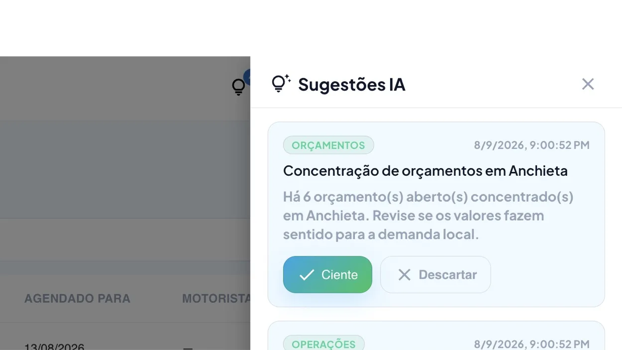 Sugestões da inteligência artificial do Ecovia — o que coletar e priorizar, com aceitar ou descartar